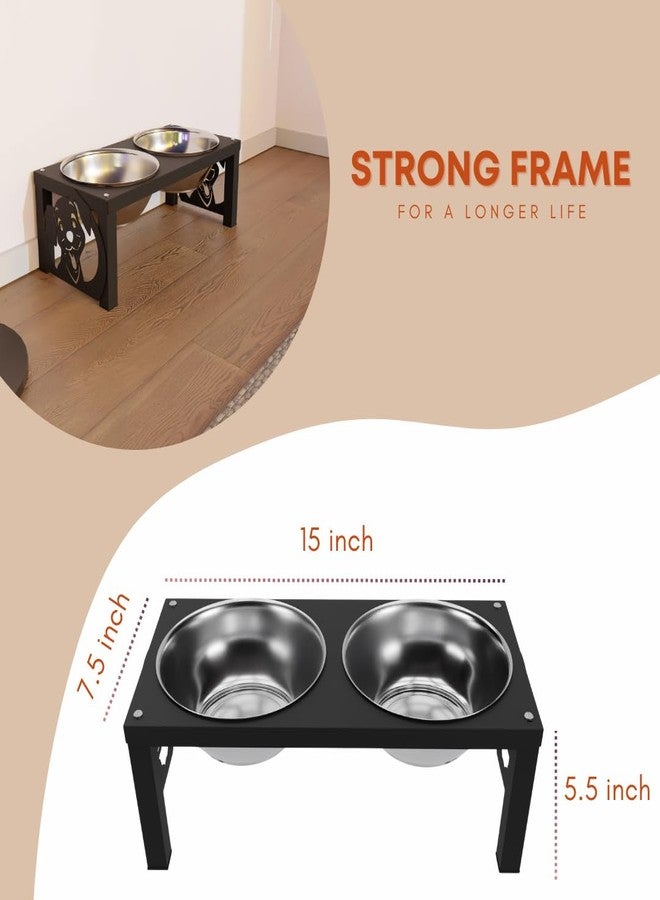 كوجو وعاء طعام COGO Frosty للحيوانات الأليفة | وعاءان من الفولاذ المقاوم للصدأ (سعة كل منهما 800 مل) | أوعية طعام مرتفعة للكلاب والقطط متوسطة وكبيرة الحجم | 5.5 × 7.5 × 15 بوصة | إطار معدني قوي وثابت | اللون: أسود مطفي - Image 2